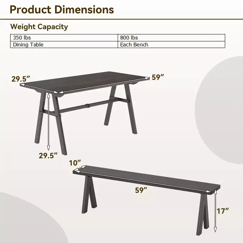 Costway 3 PCS Outdoor Picnic Table and Benches Set for 6 People 1.93 Umbrella Hole