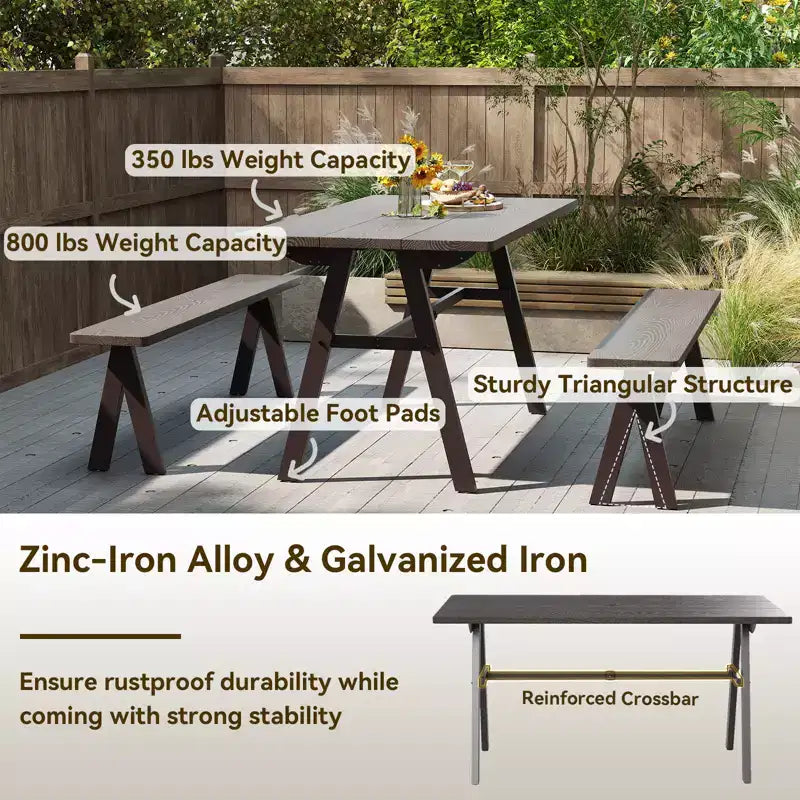 Costway 3 PCS Outdoor Picnic Table and Benches Set for 6 People 1.93 Umbrella Hole