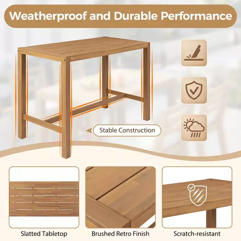 Whisen 5-Piece Rustic Patio Bar Set, Patio Table and Chairs Set with Ergonomic Chairs & Slatted Tabletop