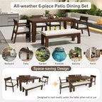 Ensemble de salle à manger Whisen pour 6 personnes, Mobilier d'extérieur avec trou pour parasol, table, chaises et banc