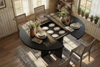 47-63 Extendable Round Dining Table for 4-8, Farmhouse Wood Expandable Kitchen Table with Metal Frame, Oval Space Saving for Apartment, Retro Gray
