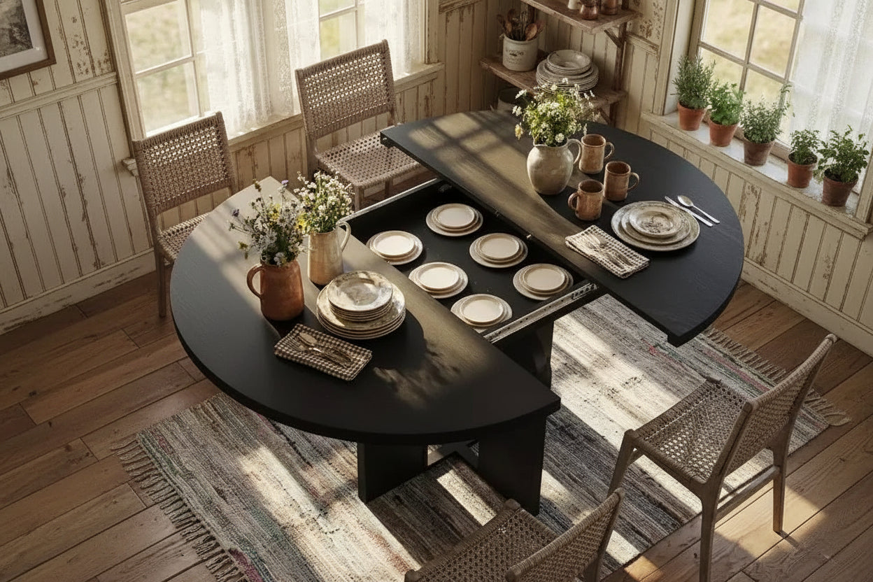 47-63 Extendable Round Dining Table for 4-8, Farmhouse Wood Expandable Kitchen Table with Metal Frame, Oval Space Saving for Apartment, Retro Gray