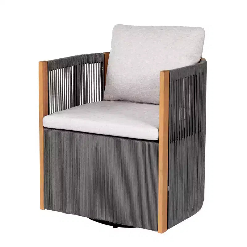 Christopher Knight Home Everett, ensemble de salle à manger d'extérieur moderne en bois d'acacia, 5 pièces, avec table ronde et 4 chaises pivotantes en corde