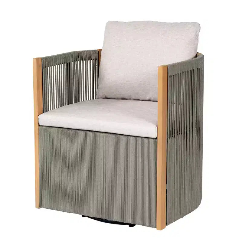 Christopher Knight Home Everett, ensemble de salle à manger d'extérieur moderne en bois d'acacia, 5 pièces, avec table ronde et 4 chaises pivotantes en corde
