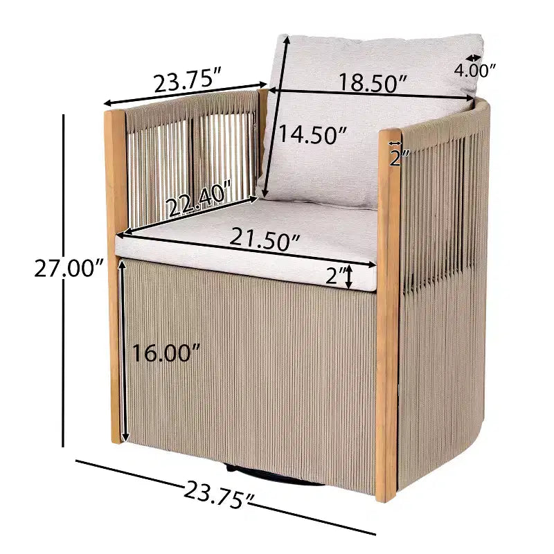 Christopher Knight Home Everett, ensemble de salle à manger d'extérieur moderne en bois d'acacia, 5 pièces, avec table ronde et 4 chaises pivotantes en corde