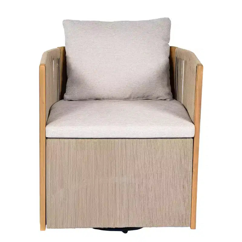 Christopher Knight Home Everett, ensemble de salle à manger d'extérieur moderne en bois d'acacia, 5 pièces, avec table ronde et 4 chaises pivotantes en corde