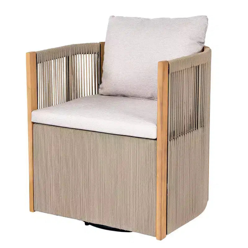 Christopher Knight Home Everett, ensemble de salle à manger d'extérieur moderne en bois d'acacia, 5 pièces, avec table ronde et 4 chaises pivotantes en corde