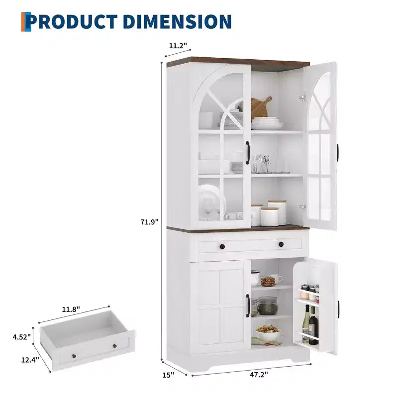 Mobile Dispensa da Fattoria, Armadio Cucina Autoportante, Scaffali Regolabili, Organizzatore Multifunzionale, per Cucina, Sala da Pranzo, Soggiorno