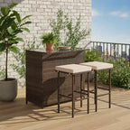 Gymax 3PCS Outdoor Bar Set 39 Rectangular Bar Table w/ 2 Soft Padded Stools Removable Cushions Tempered Glass Tabletop & 2 Storage Shelves Beige/Red
