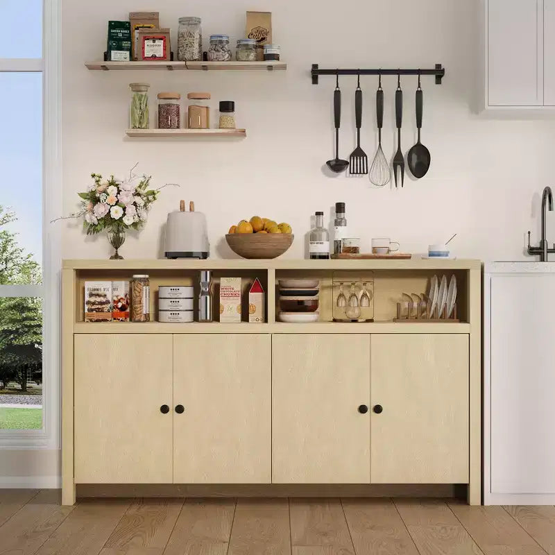 Credenza a buffet rustica da 55" - Mobile bar a 4 ante in legno con ripiani regolabili per cucina, sala da pranzo e soggiorno