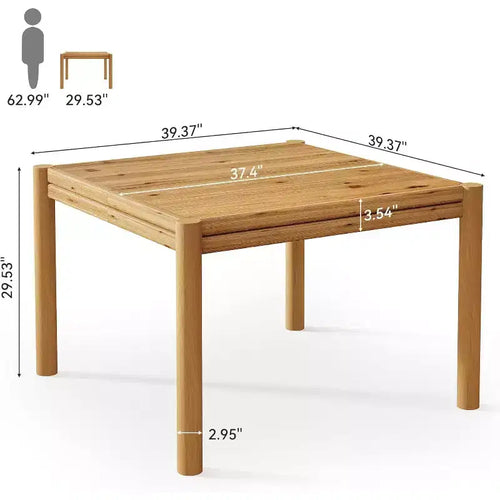 Tavolo da Pranzo Quadrato da 100 cm in Legno Massello per 4 Persone, Tavolo da Cucina Stile Rustico per Sala da Pranzo, Cucina, Soggiorno, Facile da Montare