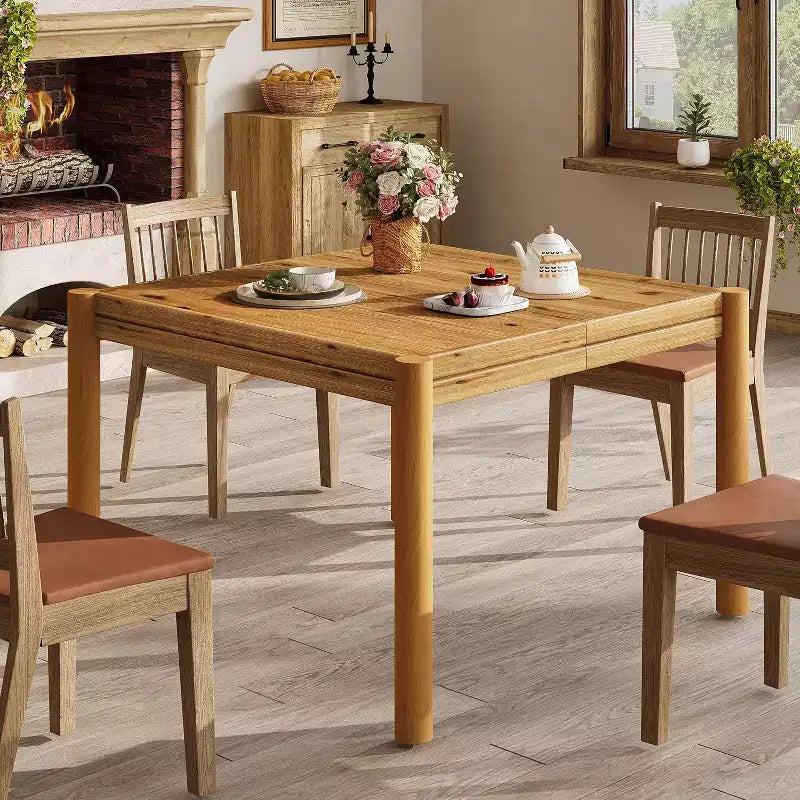 Tavolo da Pranzo Quadrato da 100 cm in Legno Massello per 4 Persone, Tavolo da Cucina Stile Rustico per Sala da Pranzo, Cucina, Soggiorno, Facile da Montare