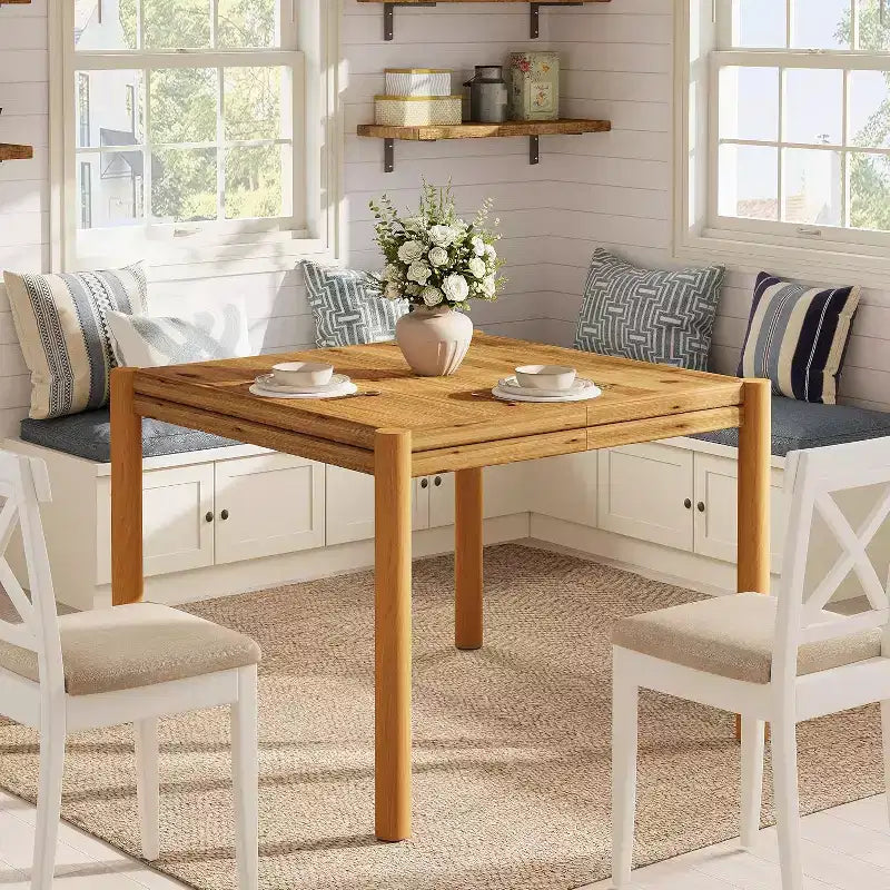 Tavolo da Pranzo Quadrato da 100 cm in Legno Massello per 4 Persone, Tavolo da Cucina Stile Rustico per Sala da Pranzo, Cucina, Soggiorno, Facile da Montare