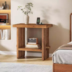Comodino in Legno Massello con Vano Contenitore, Tavolino da Comodino Rettangolare Stile Rustico con Base in Legno per Arredamento Camera da Letto, Marrone