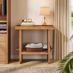 Comodino in Legno Massello con Vano Contenitore, Tavolino da Comodino Rettangolare Stile Rustico con Base in Legno per Arredamento Camera da Letto, Marrone