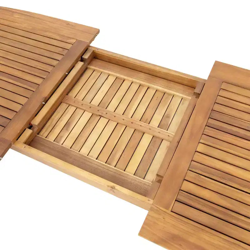 Christopher Knight Home Harrison Patio Modern 7-Piece Acacia Wood Expandable Dining Table and Chairs Set with Cushions