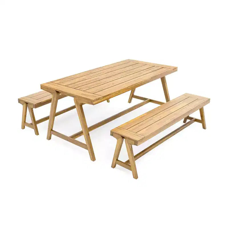 Outdoor 3-Piece Acacia Wood Picnic Table Set, Rectangular Table with 2 Benches, Compact Patio Dining Set for Balcony, Deck, Camping-Panipeachy