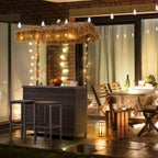 EROMMY Outdoor Tiki Bar Set, Wicker Patio Bar w/2 Stools, Storage Shelf for Backyard Poolside Garden