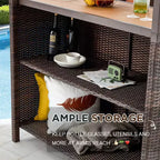EROMMY Outdoor Tiki Bar Set, Wicker Patio Bar w/2 Stools, Storage Shelf for Backyard Poolside Garden