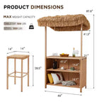 EROMMY Outdoor Tiki Bar Set, Wicker Patio Bar w/2 Stools, Storage Shelf for Backyard Poolside Garden