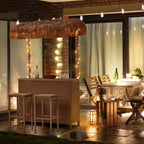 EROMMY Outdoor Tiki Bar Set, Wicker Patio Bar w/2 Stools, Storage Shelf for Backyard Poolside Garden