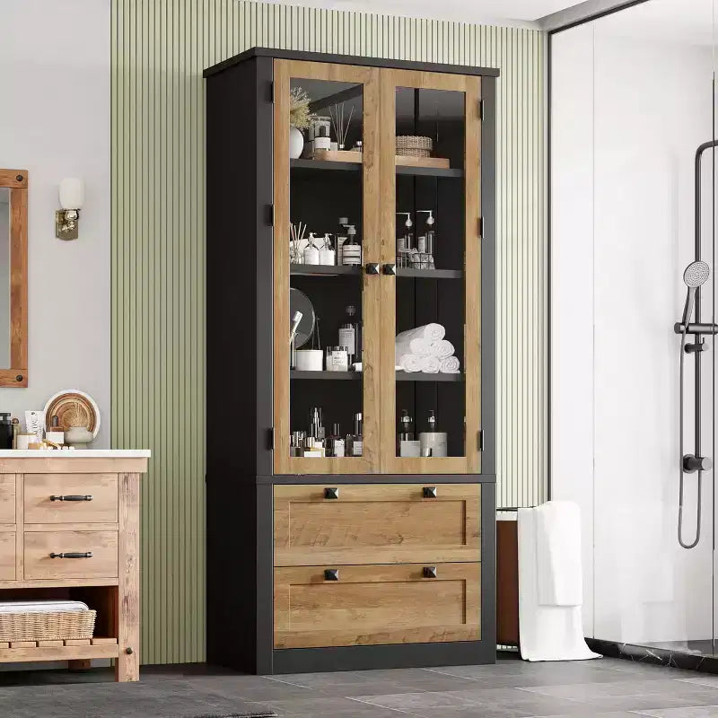 Dispensa da Cucina 72", Dispensa Moderna Stile Rustico con 2 Cassetti Grandi e Ripiani Regolabili, Armadio Autoportante per Sala da Pranzo