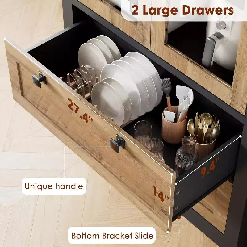 Dispensa da Cucina 72", Dispensa Moderna Stile Rustico con 2 Cassetti Grandi e Ripiani Regolabili, Armadio Autoportante per Sala da Pranzo