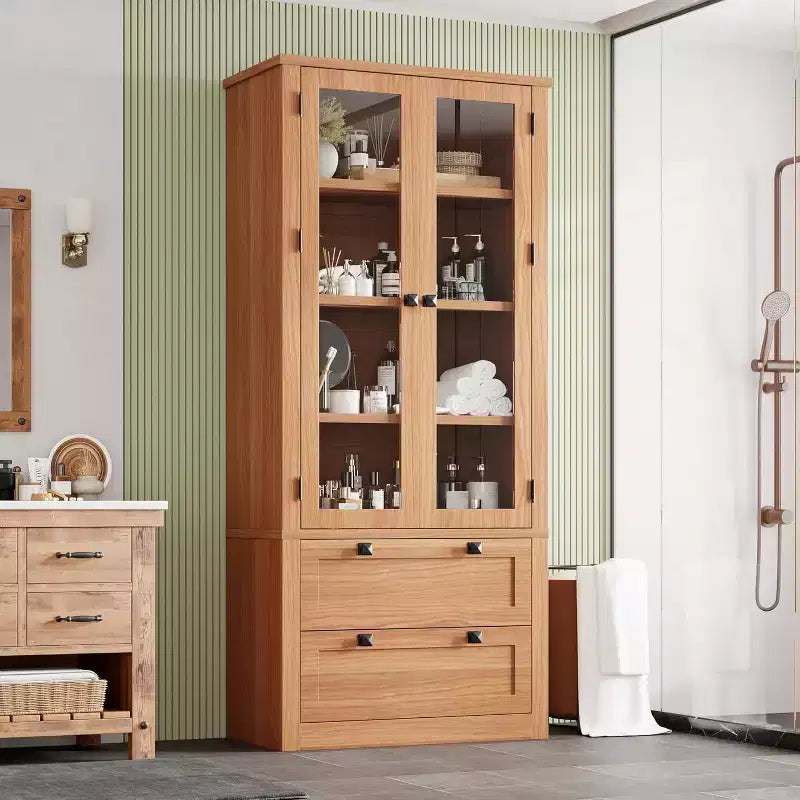 Dispensa da Cucina 72", Dispensa Moderna Stile Rustico con 2 Cassetti Grandi e Ripiani Regolabili, Armadio Autoportante per Sala da Pranzo