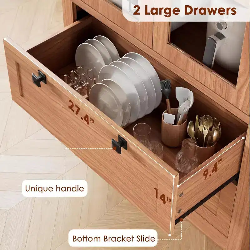 Dispensa da Cucina 72", Dispensa Moderna Stile Rustico con 2 Cassetti Grandi e Ripiani Regolabili, Armadio Autoportante per Sala da Pranzo