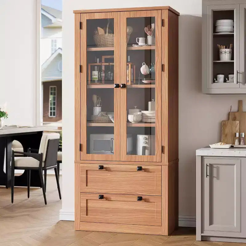 Dispensa da Cucina 72", Dispensa Moderna Stile Rustico con 2 Cassetti Grandi e Ripiani Regolabili, Armadio Autoportante per Sala da Pranzo