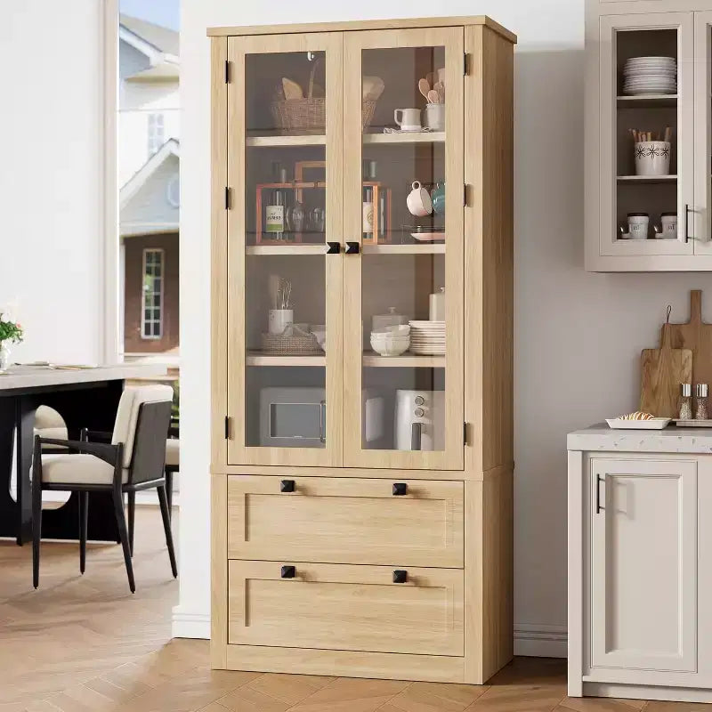 Dispensa da Cucina 72", Dispensa Moderna Stile Rustico con 2 Cassetti Grandi e Ripiani Regolabili, Armadio Autoportante per Sala da Pranzo