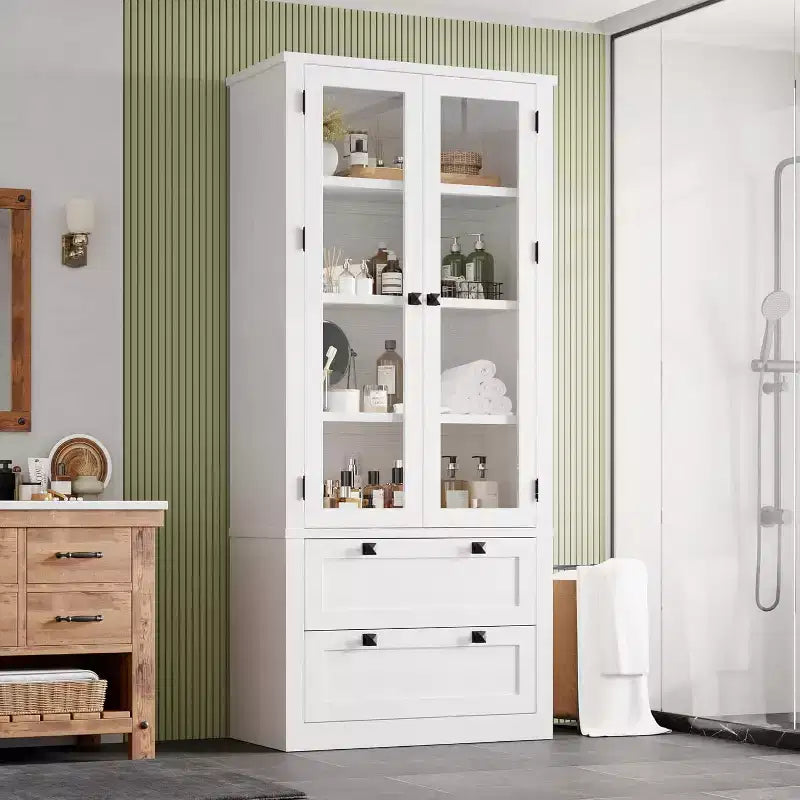 Dispensa da Cucina 72", Dispensa Moderna Stile Rustico con 2 Cassetti Grandi e Ripiani Regolabili, Armadio Autoportante per Sala da Pranzo