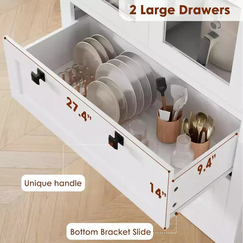 Dispensa da Cucina 72", Dispensa Moderna Stile Rustico con 2 Cassetti Grandi e Ripiani Regolabili, Armadio Autoportante per Sala da Pranzo