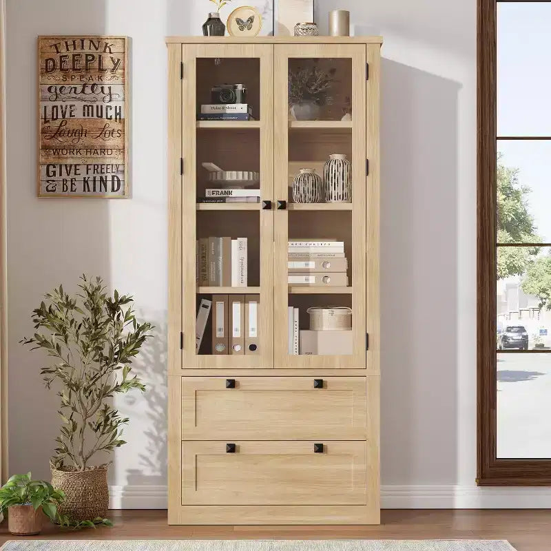 Dispensa da Cucina 72", Dispensa Moderna Stile Rustico con 2 Cassetti Grandi e Ripiani Regolabili, Armadio Autoportante per Sala da Pranzo