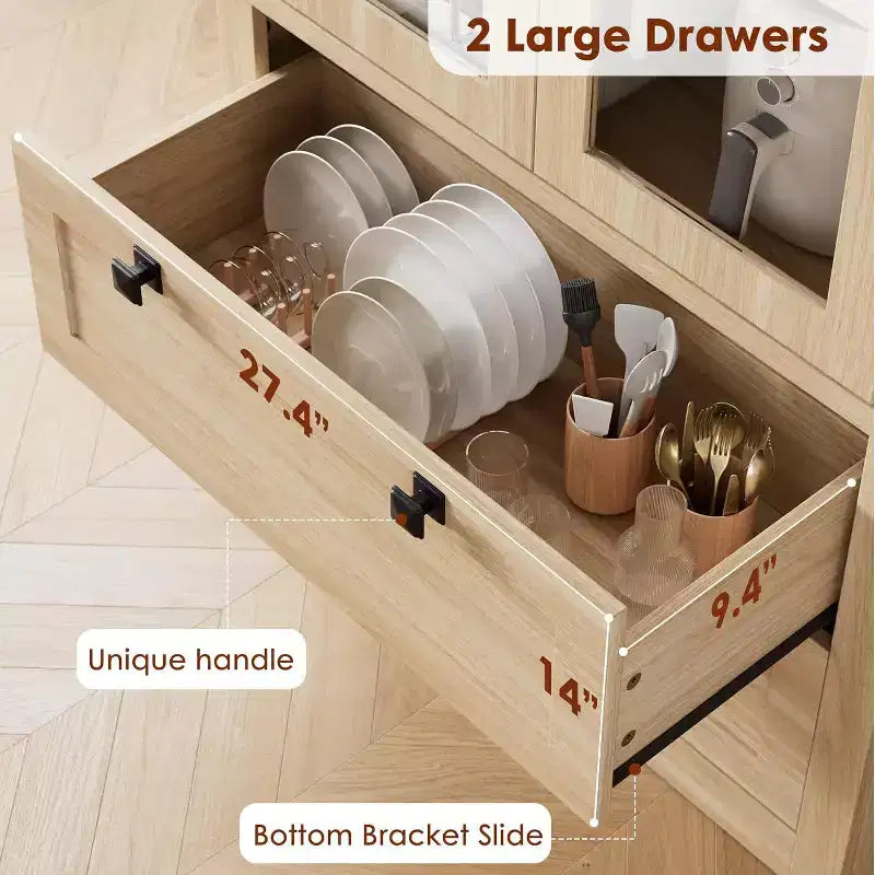 Dispensa da Cucina 72", Dispensa Moderna Stile Rustico con 2 Cassetti Grandi e Ripiani Regolabili, Armadio Autoportante per Sala da Pranzo