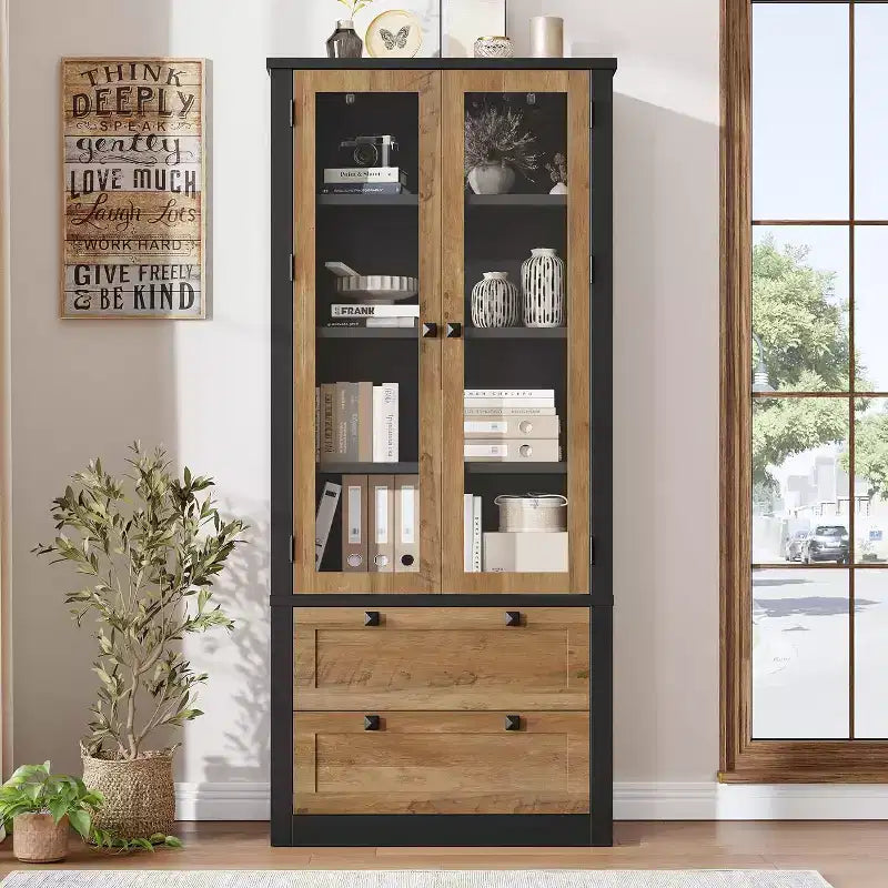 Dispensa da Cucina 72", Dispensa Moderna Stile Rustico con 2 Cassetti Grandi e Ripiani Regolabili, Armadio Autoportante per Sala da Pranzo