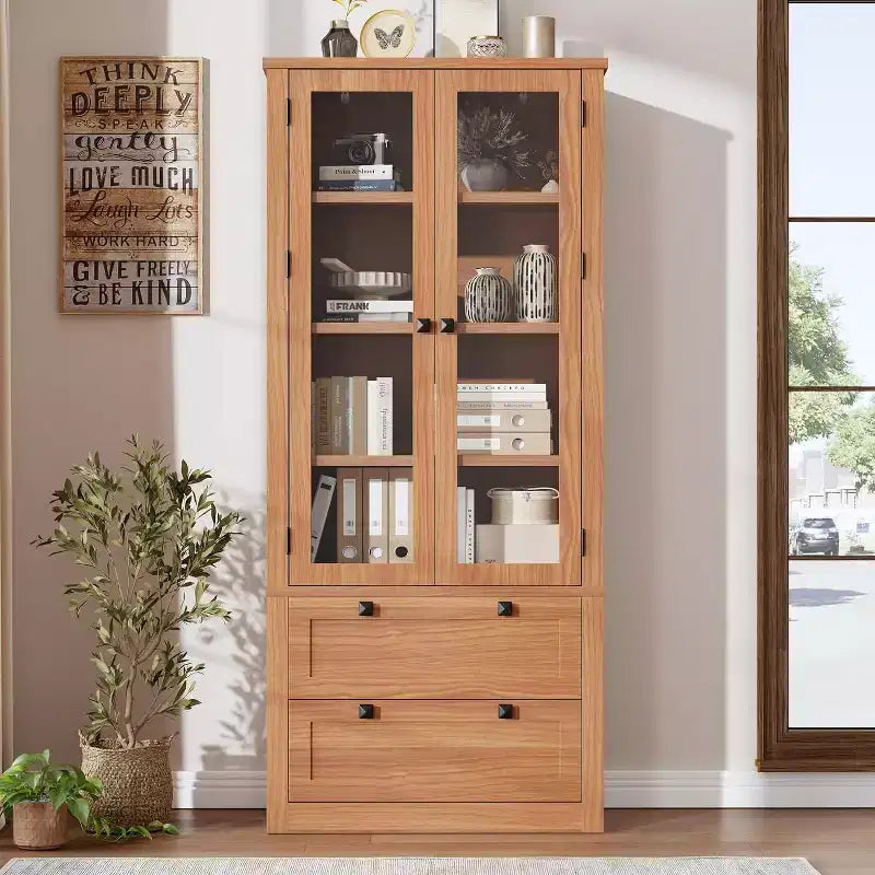 Dispensa da Cucina 72", Dispensa Moderna Stile Rustico con 2 Cassetti Grandi e Ripiani Regolabili, Armadio Autoportante per Sala da Pranzo