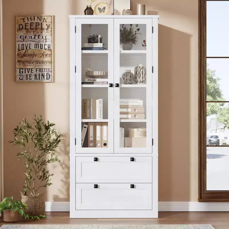 Dispensa da Cucina 72", Dispensa Moderna Stile Rustico con 2 Cassetti Grandi e Ripiani Regolabili, Armadio Autoportante per Sala da Pranzo