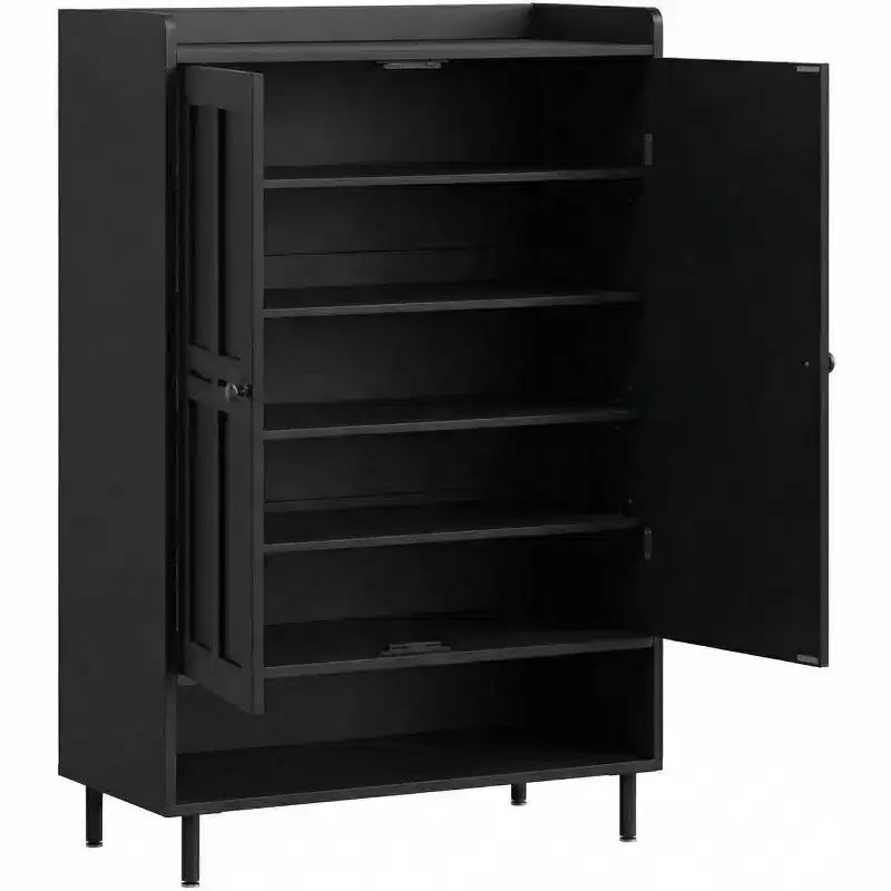 Scarpiera da Fattoria a 6 Ripiani con 3 Mensole Regolabili e Piedini in Metallo, Mobile Contenitore Scarpiera Alto 114 cm per Ingresso, Porta d'Ingresso