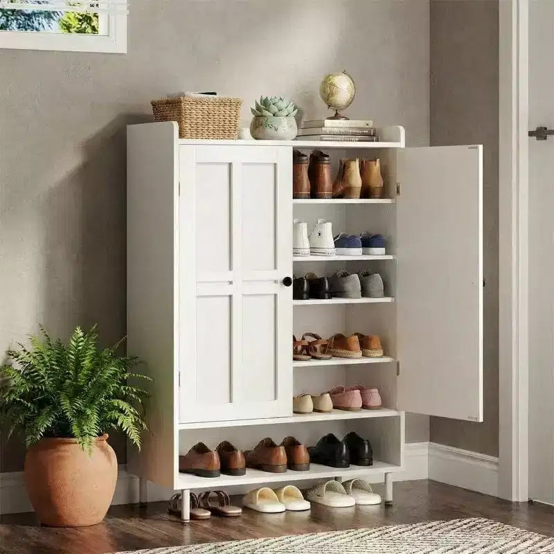 Scarpiera da Fattoria a 6 Ripiani con 3 Mensole Regolabili e Piedini in Metallo, Mobile Contenitore Scarpiera Alto 114 cm per Ingresso, Porta d'Ingresso