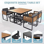 GDFStudio Ernest Patio Modern Acacia Wood 18-Piece Dining Set with 2 Tables, 8 Cushioned Chairs and 8 Ottomans