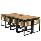 GDFStudio Ernest Patio Modern Acacia Wood 18-Piece Dining Set with 2 Tables, 8 Cushioned Chairs and 8 Ottomans