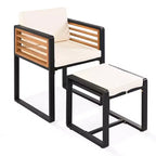 GDFStudio Ernest Patio Modern Acacia Wood 18-Piece Dining Set with 2 Tables, 8 Cushioned Chairs and 8 Ottomans