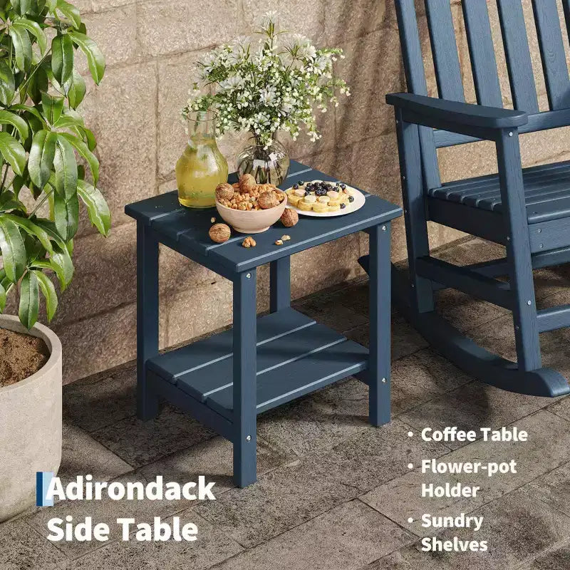 HDPE Rocking Chair Outdoor Set of 2 with Side Table - Poly High Back Porch Rocker Chairs for Adults - All Weather Resistant Furniture for Patio