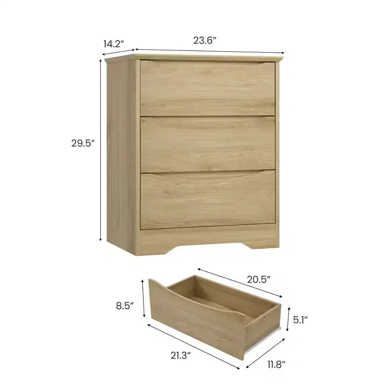 Cassettiera Moderna con 3 Ampi Cassetti - 60x36x75 cm, Maniglie Nascoste per Camera da Letto e Soggiorno