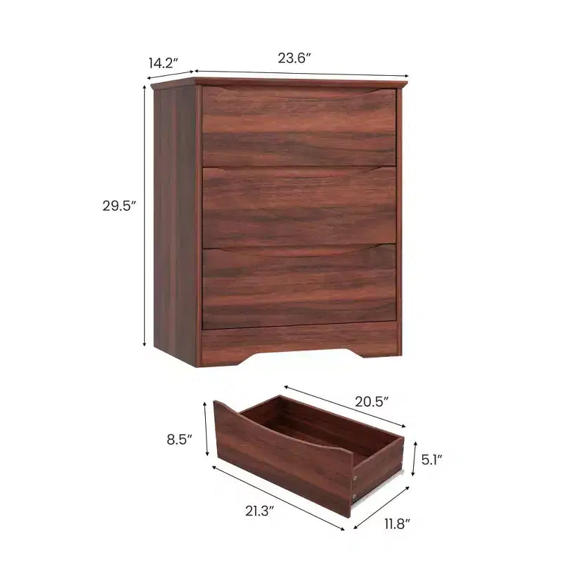Cassettiera Moderna con 3 Ampi Cassetti - 60x36x75 cm, Maniglie Nascoste per Camera da Letto e Soggiorno