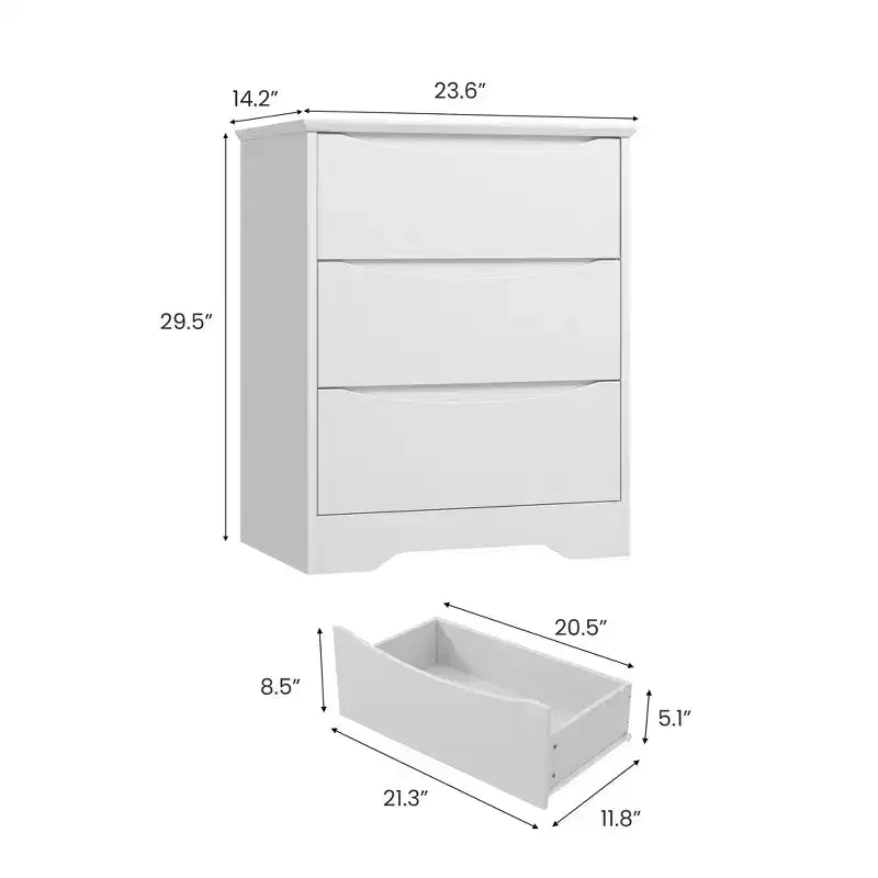 Cassettiera Moderna con 3 Ampi Cassetti - 60x36x75 cm, Maniglie Nascoste per Camera da Letto e Soggiorno