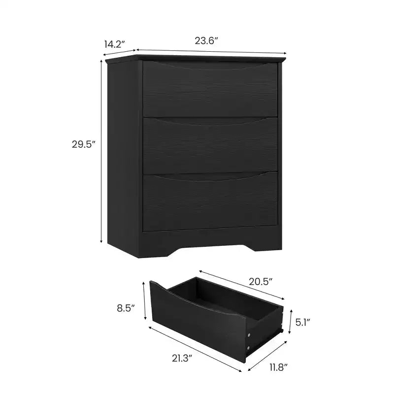 Cassettiera Moderna con 3 Ampi Cassetti - 60x36x75 cm, Maniglie Nascoste per Camera da Letto e Soggiorno