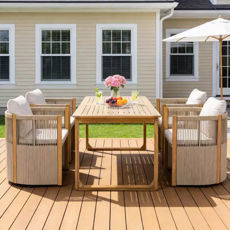 Christopher Knight Home Calvin Patio Modern Acacia Wood 5-Piece Dining Set with 4 Swivel Dining Chairs and Table