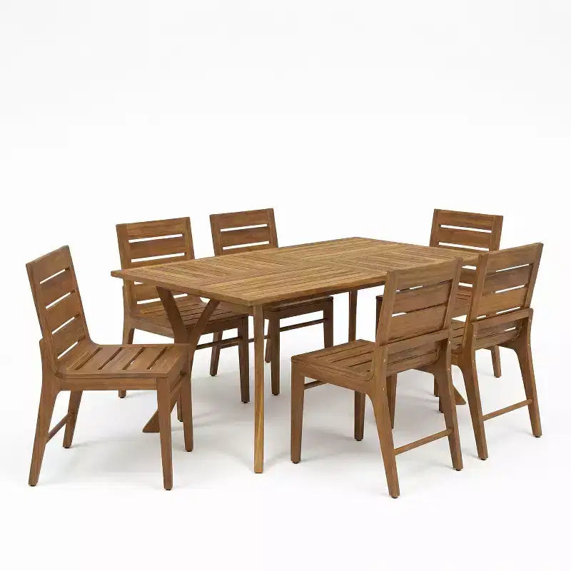 Christopher Knight Home Lorenzo Ensemble de salle à manger moderne 7 pièces en bois d'acacia avec design à lattes et pieds incurvés